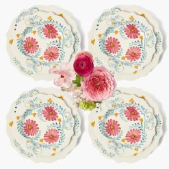 Pink Flowers Dinner & Starter Plates (Set of 8)