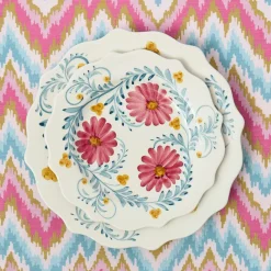 Pink Flowers Dinner & Starter Plates (Set of 8)