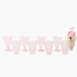 Pink Fluted Glassware (Set of 8)