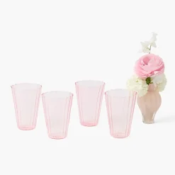 Pink Fluted Water Glasses (Set of 4)