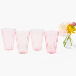 Pink Fluted Water Glasses (Set of 4)