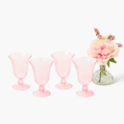 Pink Fluted Wine Glasses (Set of 4)