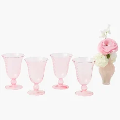 Pink Fluted Wine Glasses (Set of 4)