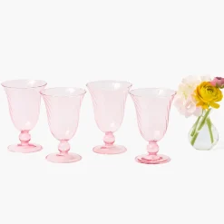 Pink Fluted Wine Glasses (Set of 4)