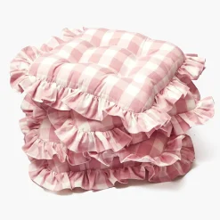 Pink Gingham Ruffle Seat Pad Cushion (Set of 4)