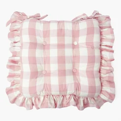 Pink Gingham Ruffle Seat Pad Cushion