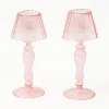 Pink Glass Lantern Tea Light Holder (Pair) - 24cm