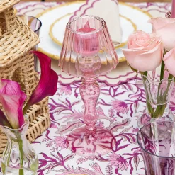Pink Glass Lantern Tea Light Holder (Pair) - 24cm