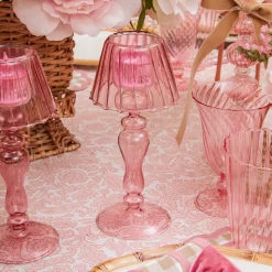 Pink Glass Lantern Tea Light Holder (Pair) - 24cm