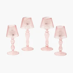 Pink Glass Lantern Tea Light Holder Set
