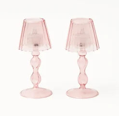 Pink Glass Lantern Tea Light Holder Set
