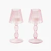 Pink Glass Lantern Tea Light Holder (Pair) - 18cm
