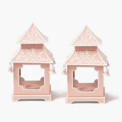 Pink Mini Chinoiserie Pagoda Lanterns (Pair)