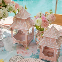 Pink Mini Chinoiserie Pagoda Lanterns (Pair)