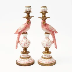 Pink Parrot Candle Holder (Pair)