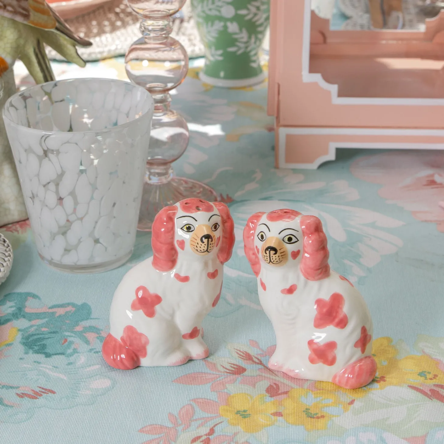Pink Staffordshire Dog Salt & Pepper Shakers