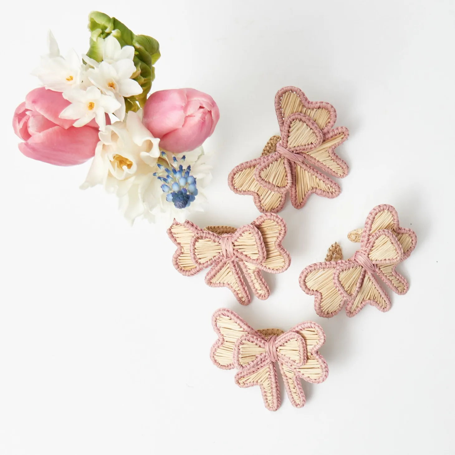 Pink Wicker Napkin Bow (Set of 4)