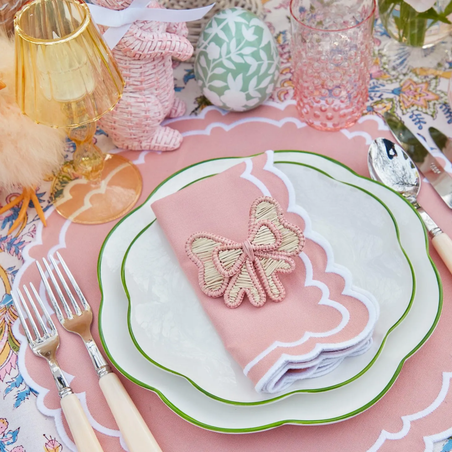 Pink Wicker Napkin Bow (Set of 4)