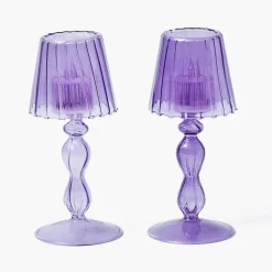 Purple Glass Lantern Tea Light Holder (Pair) - 18cm