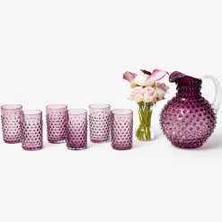 Purple Hobnail Jug & Glasses (Set of 6)