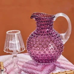 Purple Hobnail Jug & Glasses (Set of 6)