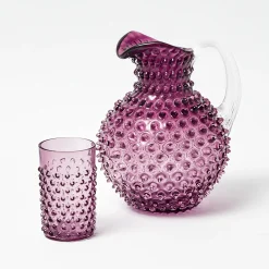 Purple Hobnail Jug & Glasses (Set of 6)