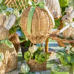 Rattan Hot Air Balloon with Green Grosgrain Bow