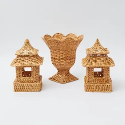 Rattan Pagoda & Urn Vase Set