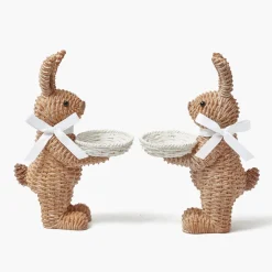 Rattan Ribboned Rabbit With Basket (Pair)