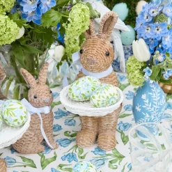 Rattan Ribboned Rabbit With Basket (Pair)