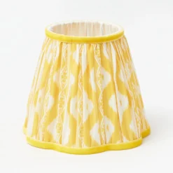 Rattan Ursula Rechargeable Lamp with Yellow Ikat Shade (18cm)