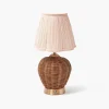 Rattan Ursula Rechargeable Lamp with Pink Lotus Shade (18cm)