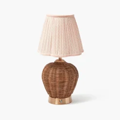 Rattan Ursula Rechargeable Lamp with Pink Lotus Shade (18cm)