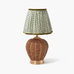 Rattan Ursula Rechargeable Lamp with Olive Lotus Shade (18cm)
