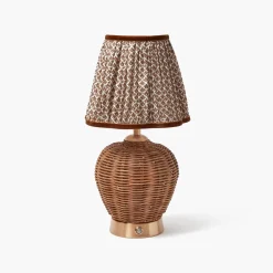 Rattan Ursula Rechargeable Lamp with Chocolate Lotus Shade (18cm)