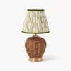 Rattan Ursula Rechargeable Lamp with Putty & Green Ikat Shade (18cm)