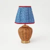 Rattan Ursula Rechargeable Lamp with Cobalt & Red Lotus Shade (18cm)