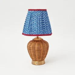 Rattan Ursula Rechargeable Lamp with Cobalt & Red Lotus Shade (18cm)