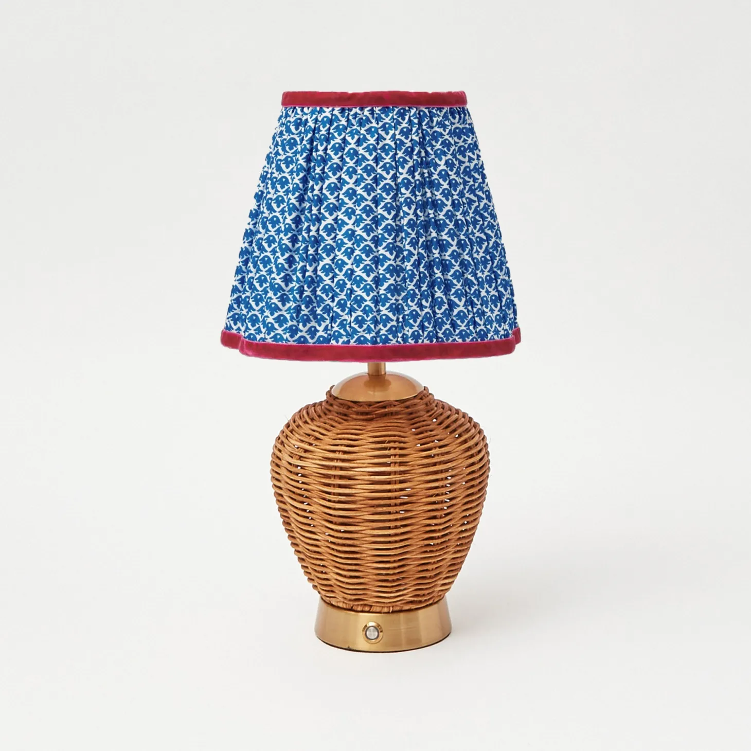 Rattan Ursula Rechargeable Lamp with Cobalt & Red Lotus Shade (18cm)