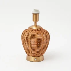 Rattan Ursula Rechargeable Lamp with Cobalt & Red Lotus Shade (18cm)
