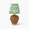 Rattan Ursula Rechargeable Lamp with Green Ikat Shade (18cm)