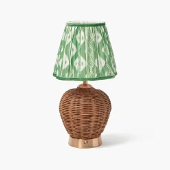 Rattan Ursula Rechargeable Lamp with Green Ikat Shade (18cm)