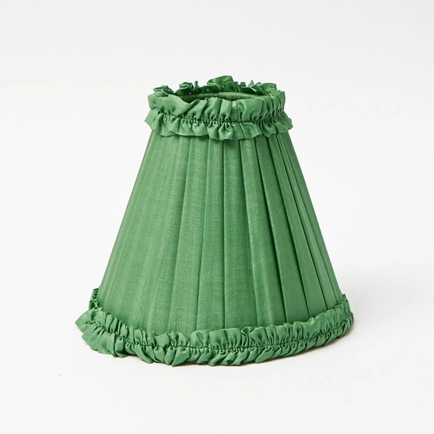 Rattan Ursula Rechargeable Lamp with Green Frilled Silk Shade (18cm)