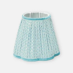 Rattan Ursula Rechargeable Lamp with Soft Blue Lotus Shade (18cm)