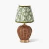 Rattan Ursula Rechargeable Lamp with Olive Ikat Shade (18cm)