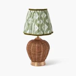 Rattan Ursula Rechargeable Lamp with Olive Ikat Shade (18cm)