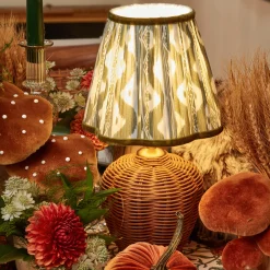 Rattan Ursula Rechargeable Lamp with Olive Ikat Shade (18cm)