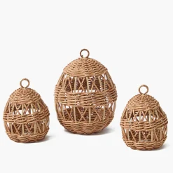 Rattan Woven Egg Family with Loops