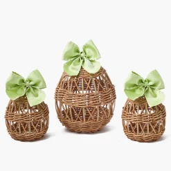 Rattan Woven Egg Family with Green Bows