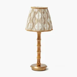 Rechargeable Bamboo Lamp with Putty Ikat Shade (18cm)